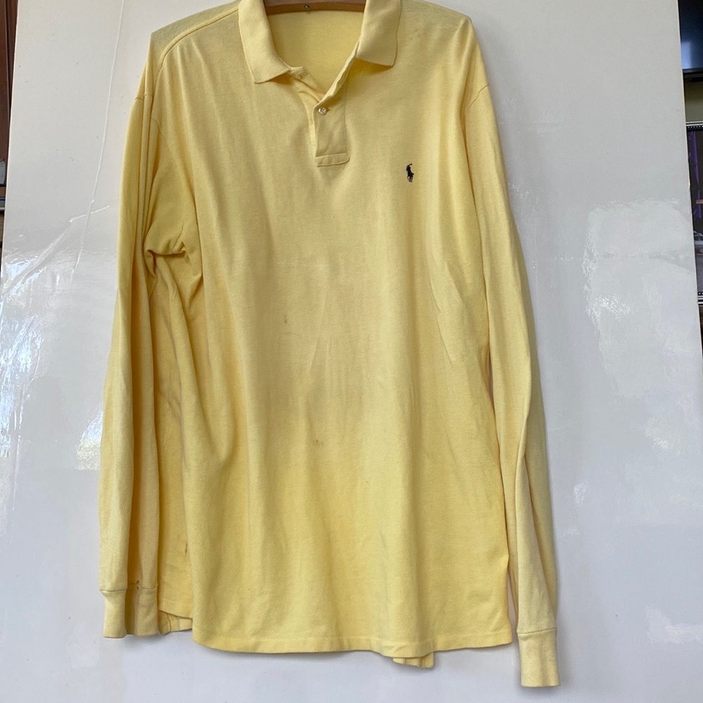 Men’s POLO BY RALPH LAUREN long sleeve POLO shirt size L yellow, cotton pique